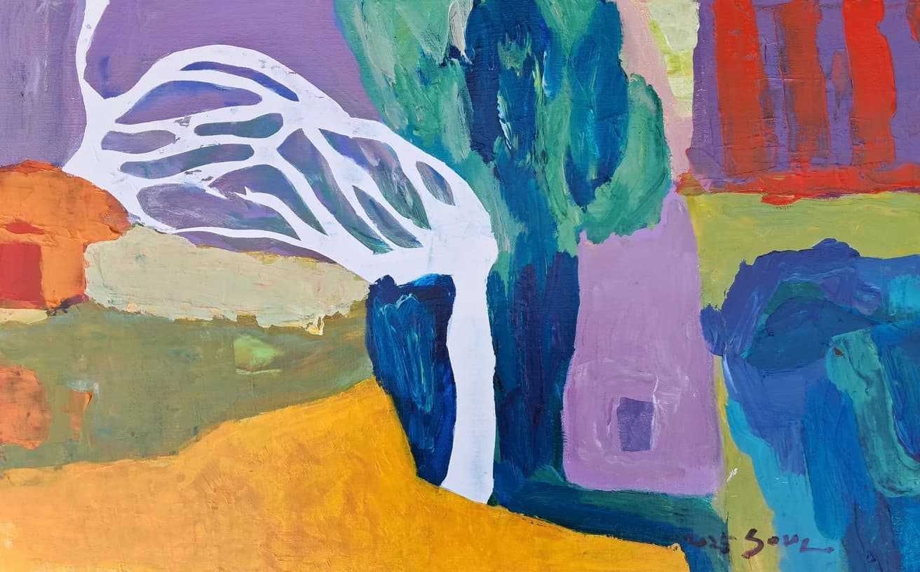 바람이 분다 — Acrylic on canvas, 33 × 53 cm, 2025